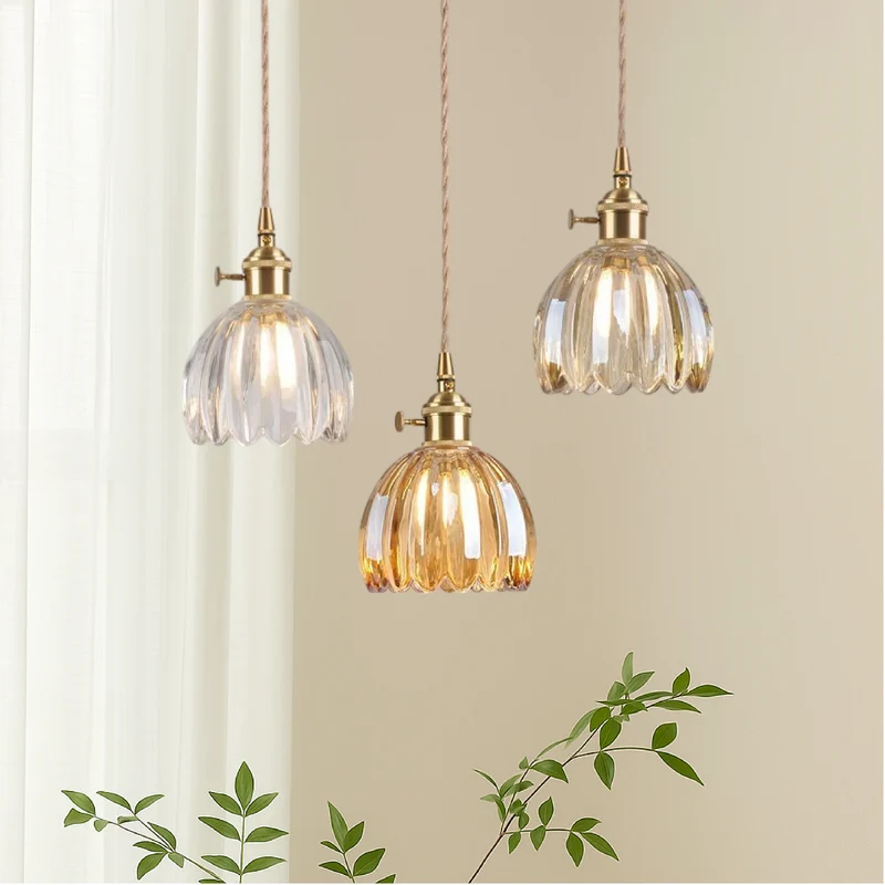 Japanse glazen hanglamp E27 glas transparant eetkamer bar verlichting minimalistisch design ribbelglas keuken hanglamp | Sansoti