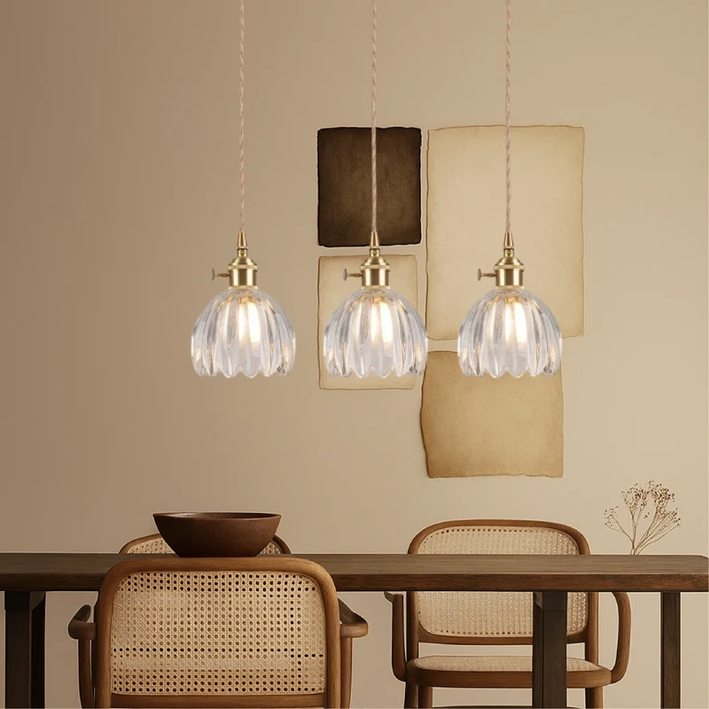 Japanse glazen hanglamp E27 glas transparant eetkamer bar verlichting minimalistisch design ribbelglas keuken hanglamp | Sansoti