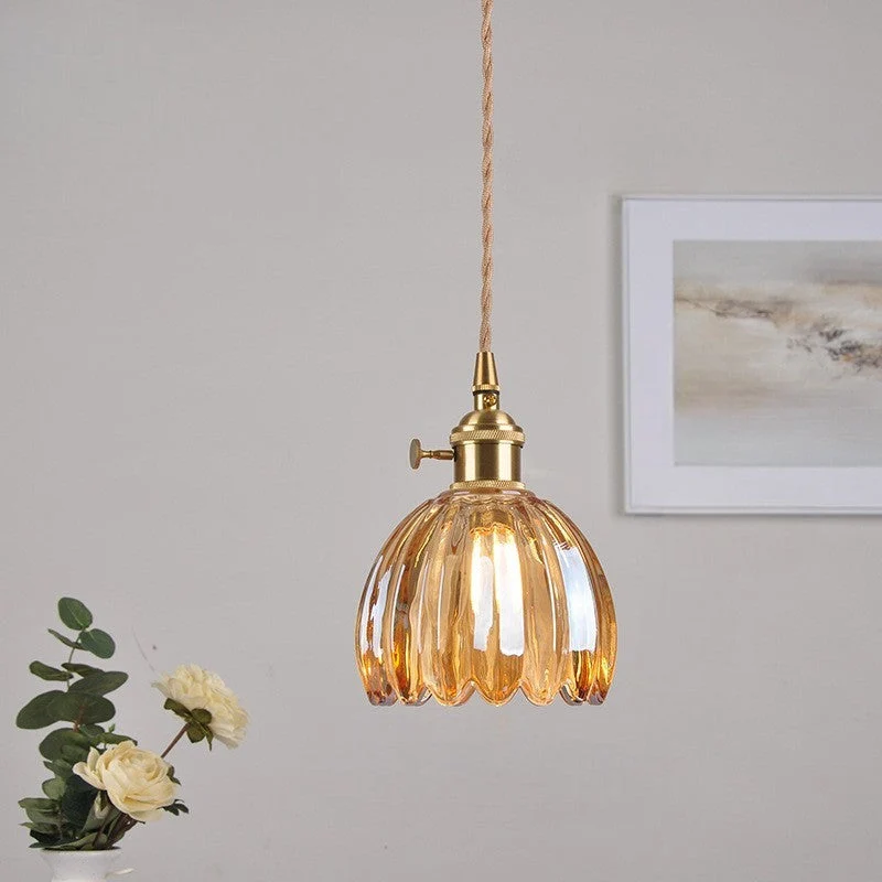 Japanse glazen hanglamp E27 glas transparant eetkamer bar verlichting minimalistisch design ribbelglas keuken hanglamp | Sansoti
