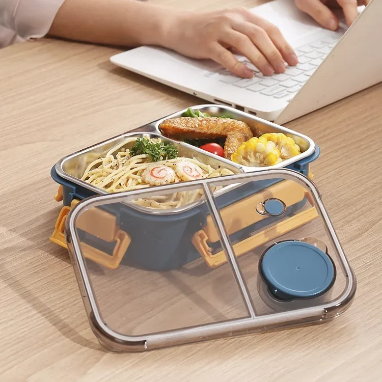 Roestvrijstalen Geïsoleerde Lunchbox Met Compartimenten En Lekvrije Deksel Voor Warme En Koude Maaltijden Onderweg | Sansoti
