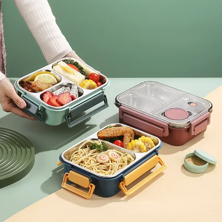 Roestvrijstalen Geïsoleerde Lunchbox Met Compartimenten En Lekvrije Deksel Voor Warme En Koude Maaltijden Onderweg | Sansoti