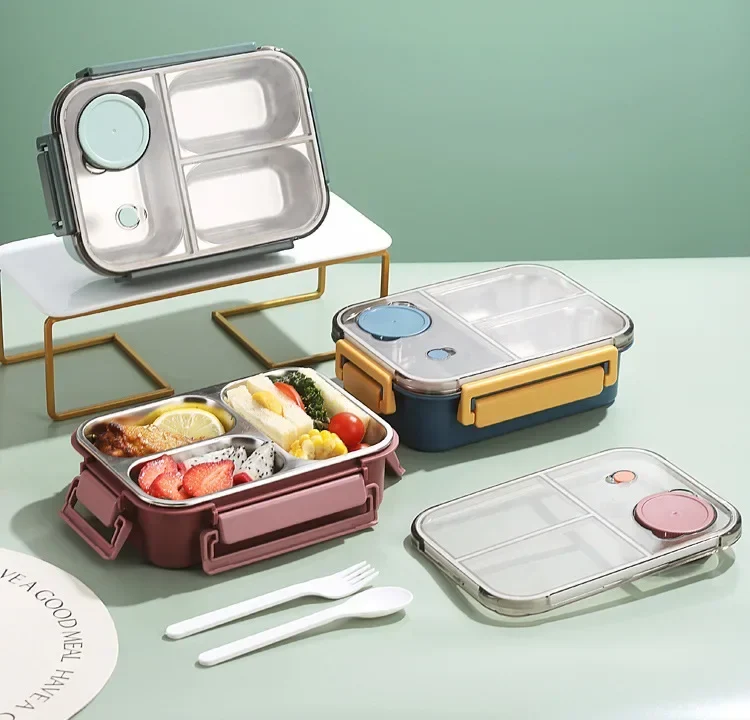 Roestvrijstalen Geïsoleerde Lunchbox Met Compartimenten En Lekvrije Deksel Voor Warme En Koude Maaltijden Onderweg | Sansoti