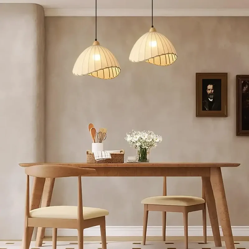 Hanglamp Wabi Sabi Hout En Witte Stoffen Kap Scandinavisch E27 | Sansoti