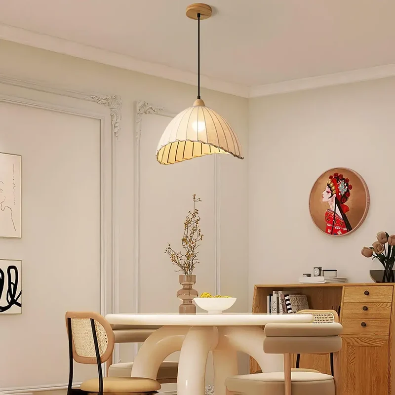 Hanglamp Wabi Sabi Hout En Witte Stoffen Kap Scandinavisch E27 | Sansoti
