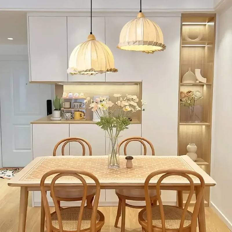 Hanglamp Wabi Sabi Hout En Witte Stoffen Kap Scandinavisch E27 | Sansoti