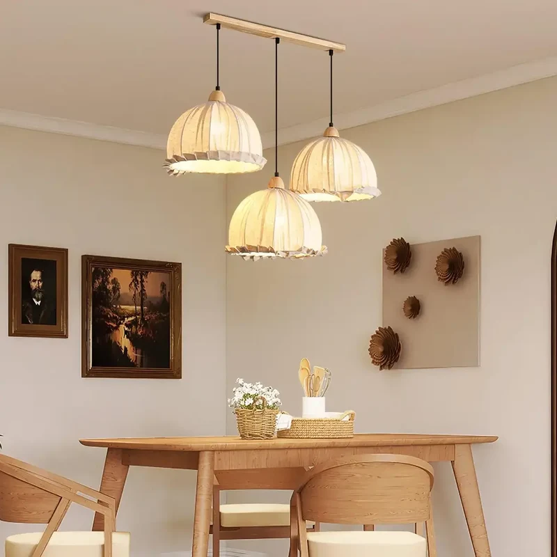 Hanglamp Wabi Sabi Hout En Witte Stoffen Kap Scandinavisch E27 | Sansoti
