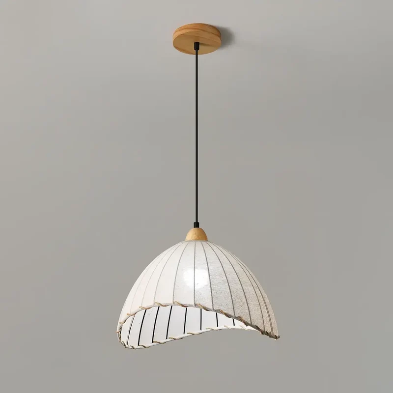 Hanglamp Wabi Sabi Hout En Witte Stoffen Kap Scandinavisch E27 | Sansoti