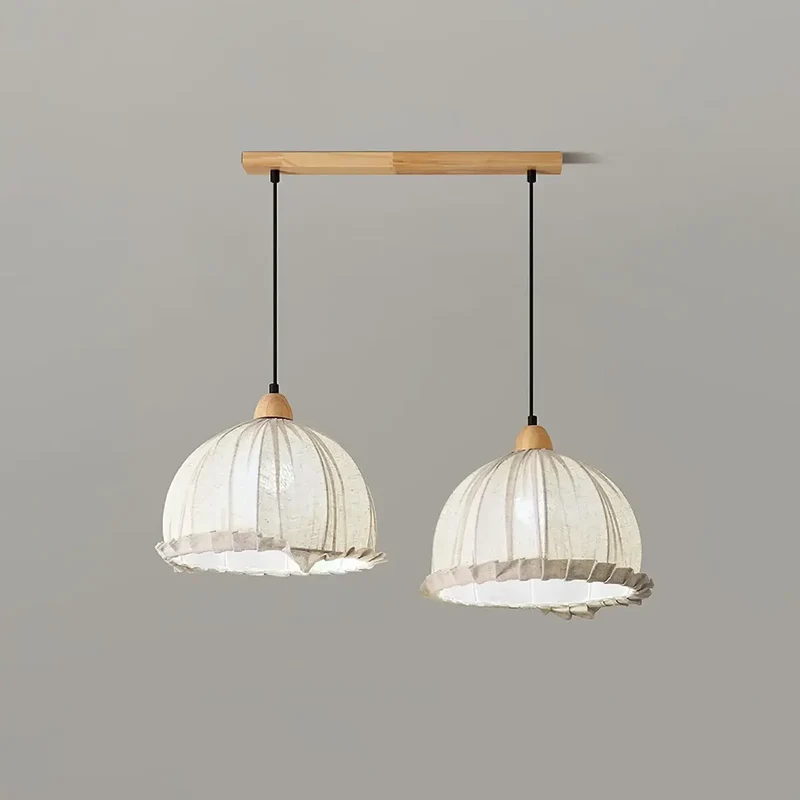 Hanglamp Wabi Sabi Hout En Witte Stoffen Kap Scandinavisch E27 | Sansoti