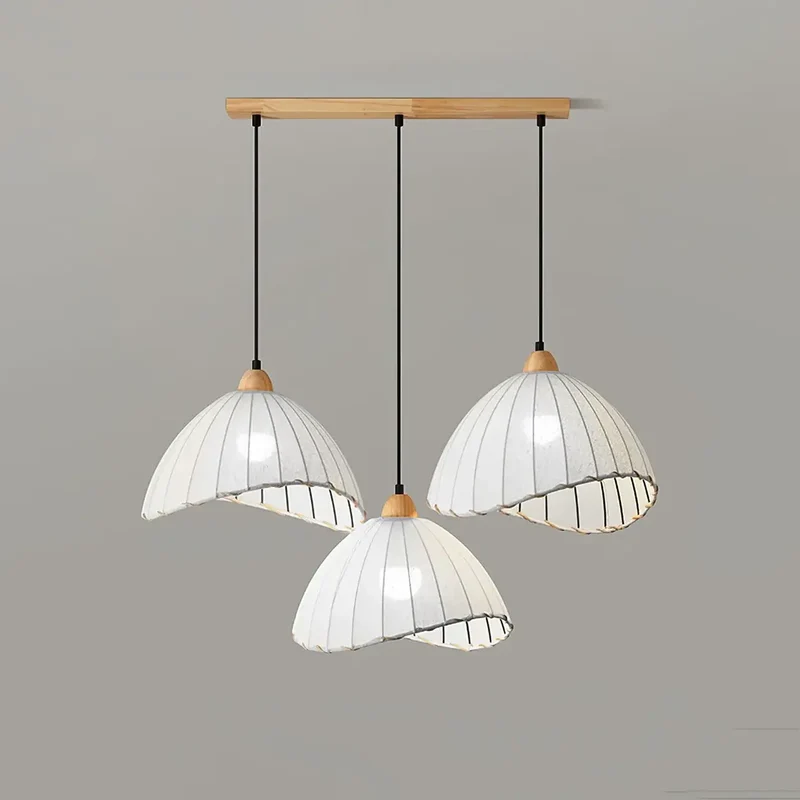 Hanglamp Wabi Sabi Hout En Witte Stoffen Kap Scandinavisch E27 | Sansoti