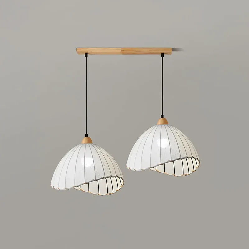Hanglamp Wabi Sabi Hout En Witte Stoffen Kap Scandinavisch E27 | Sansoti