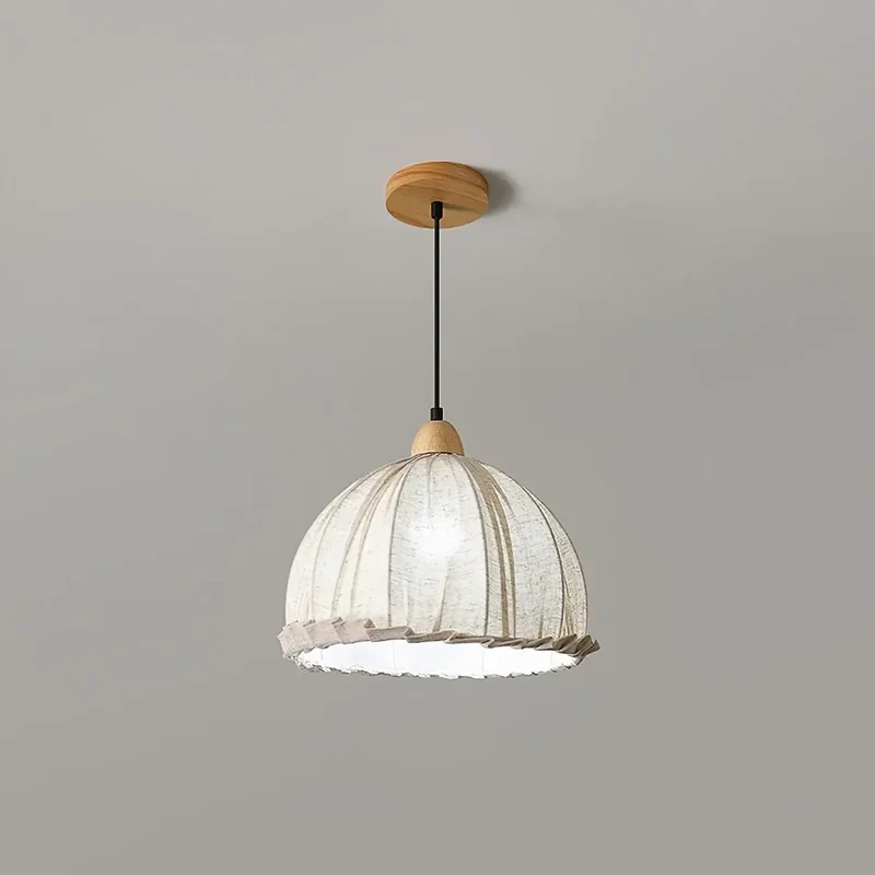 Hanglamp Wabi Sabi Hout En Witte Stoffen Kap Scandinavisch E27 | Sansoti
