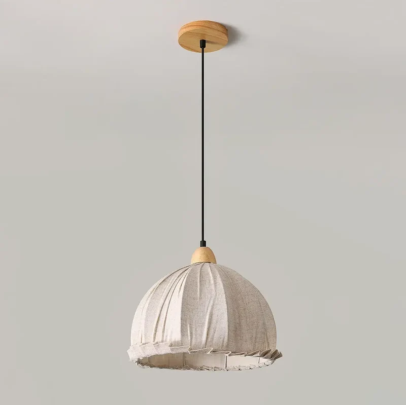 Hanglamp Wabi Sabi Hout En Witte Stoffen Kap Scandinavisch E27 | Sansoti