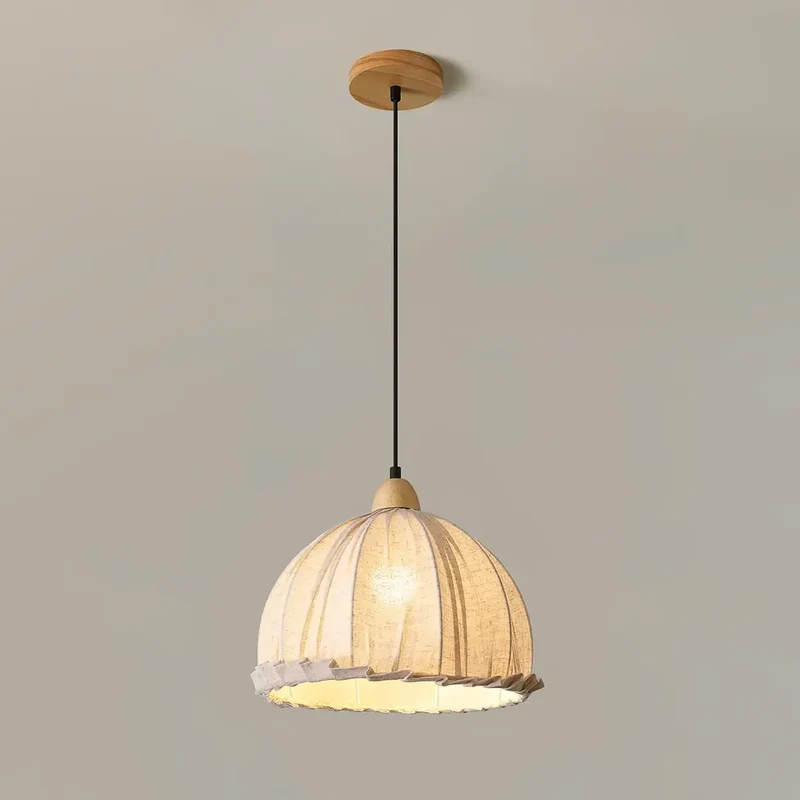 Hanglamp Wabi Sabi Hout En Witte Stoffen Kap Scandinavisch E27 | Sansoti