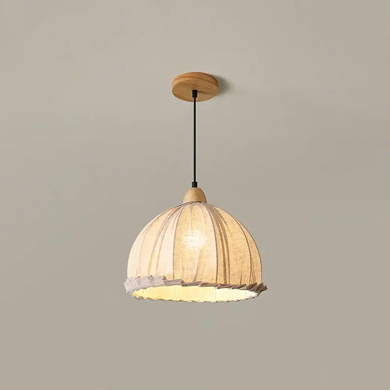 Hanglamp Wabi Sabi Hout En Witte Stoffen Kap Scandinavisch E27 | Sansoti