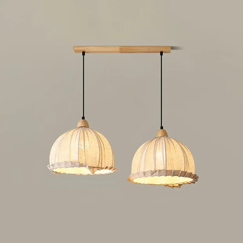 Hanglamp Wabi Sabi Hout En Witte Stoffen Kap Scandinavisch E27 | Sansoti