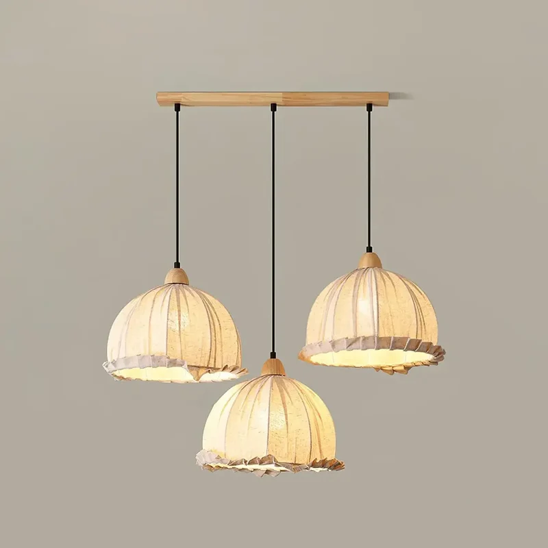 Hanglamp Wabi Sabi Hout En Witte Stoffen Kap Scandinavisch E27 | Sansoti