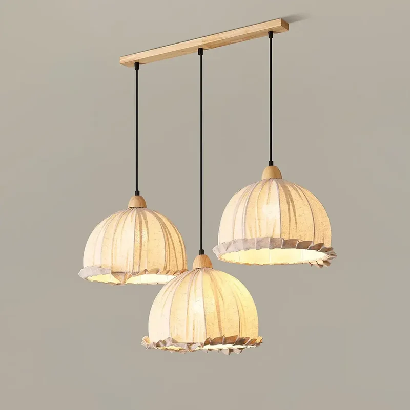 Hanglamp Wabi Sabi Hout En Witte Stoffen Kap Scandinavisch E27 | Sansoti