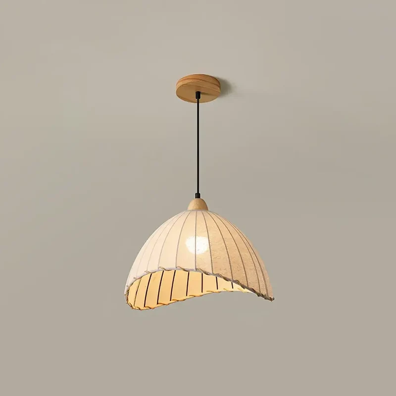 Hanglamp Wabi Sabi Hout En Witte Stoffen Kap Scandinavisch E27 | Sansoti