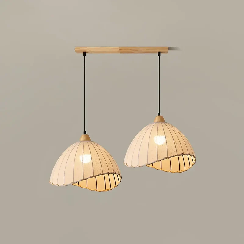 Hanglamp Wabi Sabi Hout En Witte Stoffen Kap Scandinavisch E27 | Sansoti