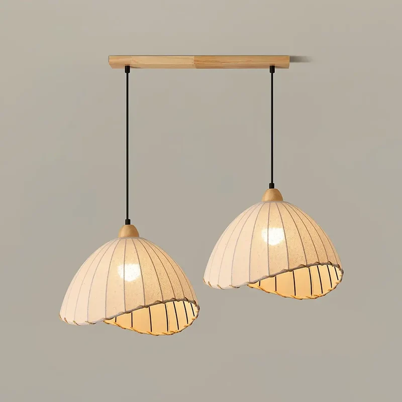 Hanglamp Wabi Sabi Hout En Witte Stoffen Kap Scandinavisch E27 | Sansoti