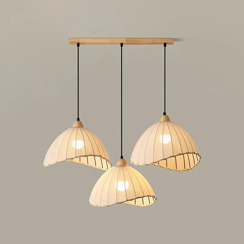 Hanglamp Wabi Sabi Hout En Witte Stoffen Kap Scandinavisch E27 | Sansoti