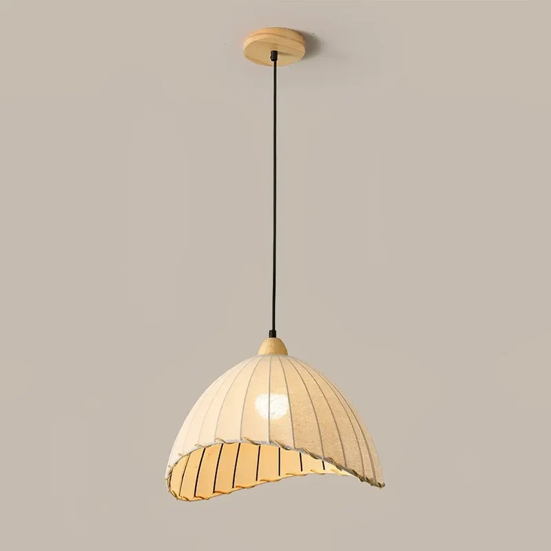 Hanglamp Wabi Sabi Hout En Witte Stoffen Kap Scandinavisch E27 | Sansoti