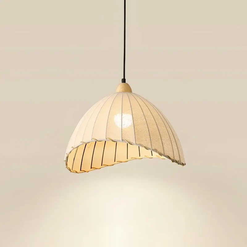 Hanglamp Wabi Sabi Hout En Witte Stoffen Kap Scandinavisch E27 | Sansoti