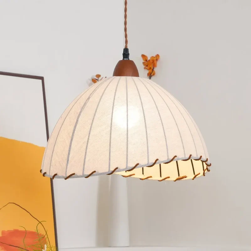 Hanglamp Wabi Sabi Hout En Witte Stoffen Kap Scandinavisch E27 | Sansoti
