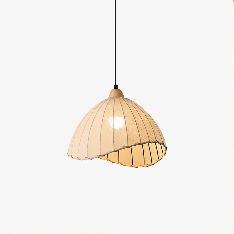 Hanglamp Wabi Sabi Hout En Witte Stoffen Kap Scandinavisch E27 | Sansoti