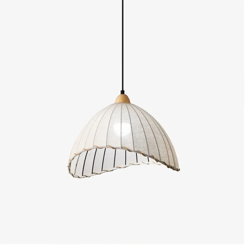 Hanglamp Wabi Sabi Hout En Witte Stoffen Kap Scandinavisch E27 | Sansoti