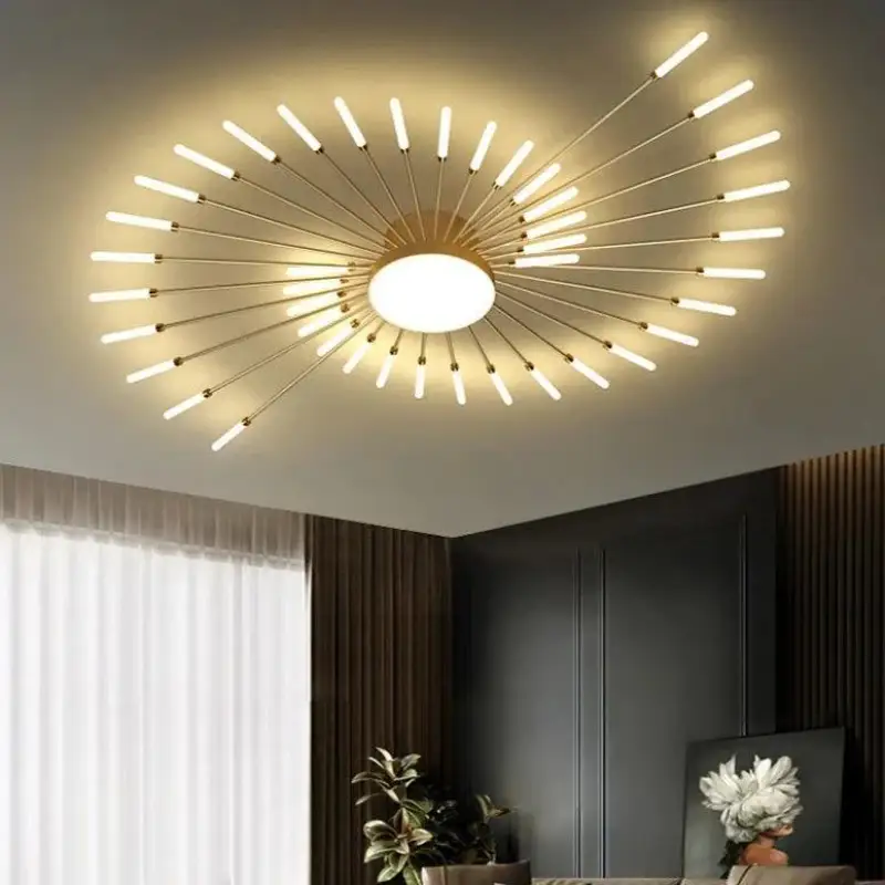 Plafondlamp Zon Design LED Aluminium Goud Zwart 128cm Modern | Sansoti