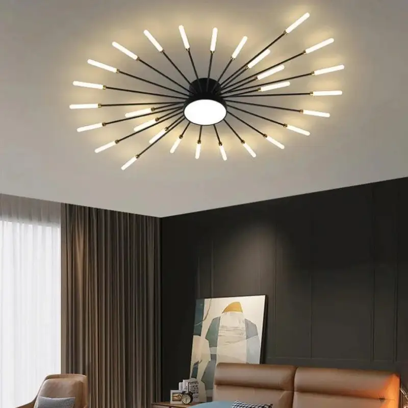 Plafondlamp Zon Design LED Aluminium Goud Zwart 128cm Modern | Sansoti