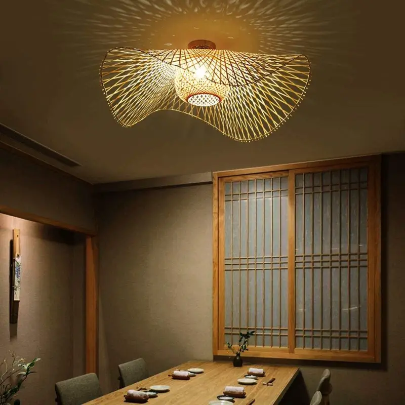 Plafondlamp Rotan Vintage Bamboe Beige 45cm E27 Warm Licht | Sansoti