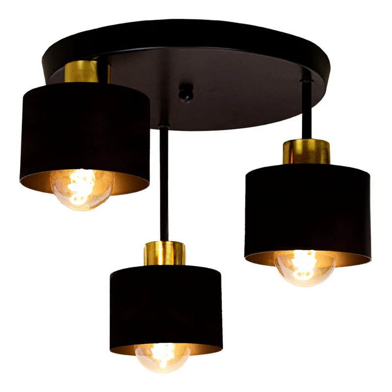 Plafondlamp 3 Lichts Zwart Goud Metaal E27 Ø30cm Modern Design | Sansoti