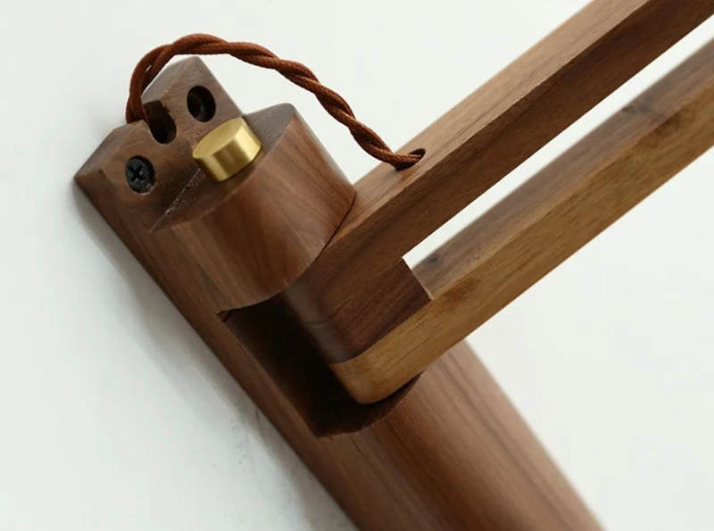 Wandlamp Hout Glas Geplooide Kap E26 Hal Woonkamer Slaapkamer Uitstelbaar Zwenkarm Messing Retro Japandi Sfeerlamp | Sansoti
