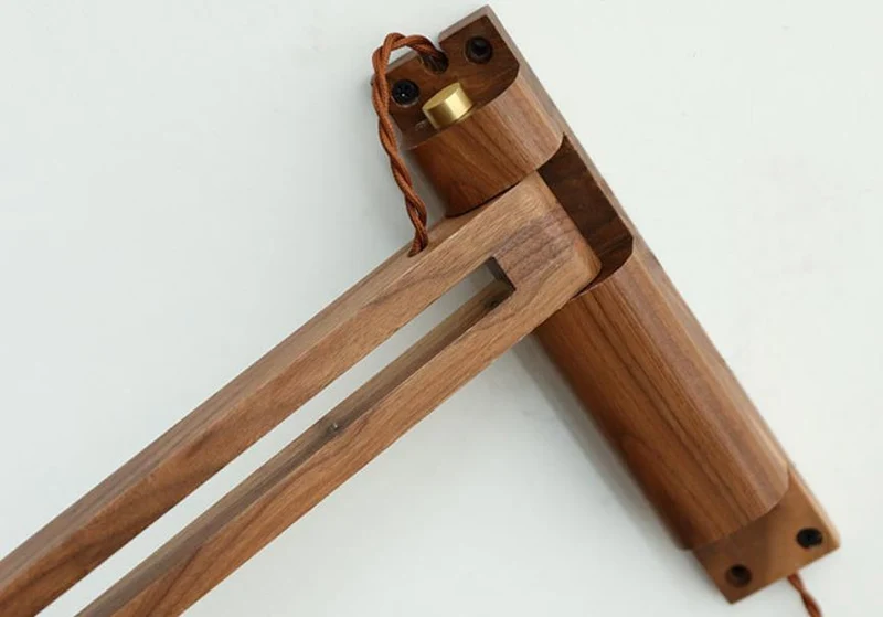 Wandlamp Hout Glas Geplooide Kap E26 Hal Woonkamer Slaapkamer Uitstelbaar Zwenkarm Messing Retro Japandi Sfeerlamp | Sansoti