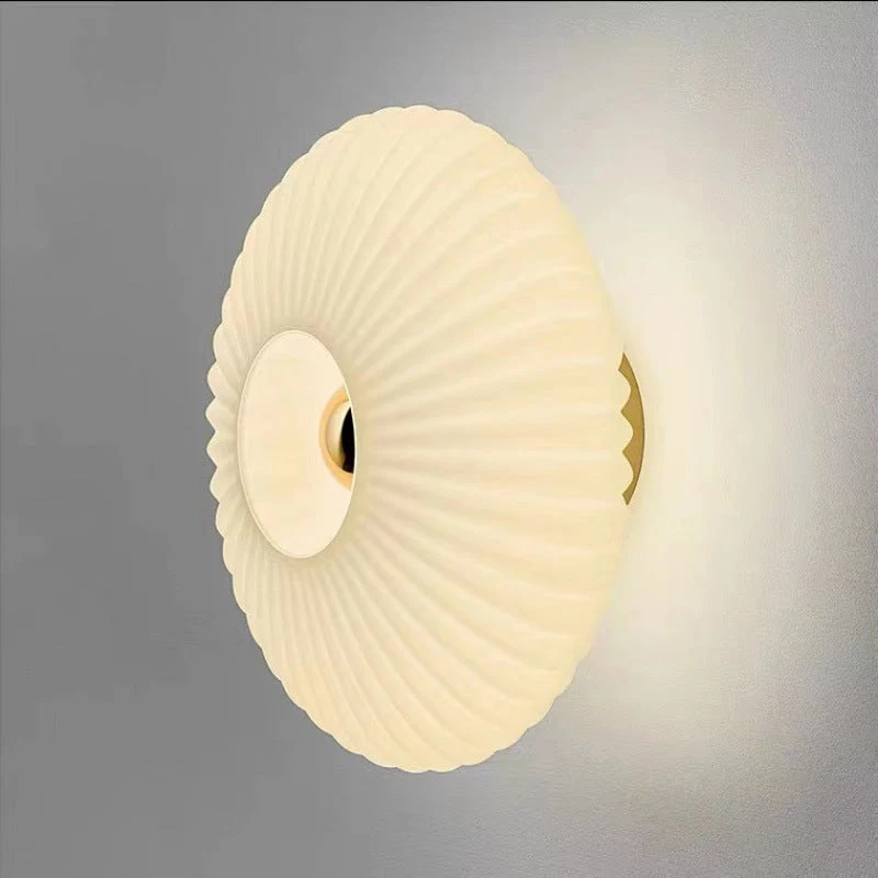 Wandlamp Geribbeld Glas Cognac Goud Messing Woonkamer Slaapkamer Hal Plafondlamp Schelp Retro Art Deco Wandverlichting | Sansoti