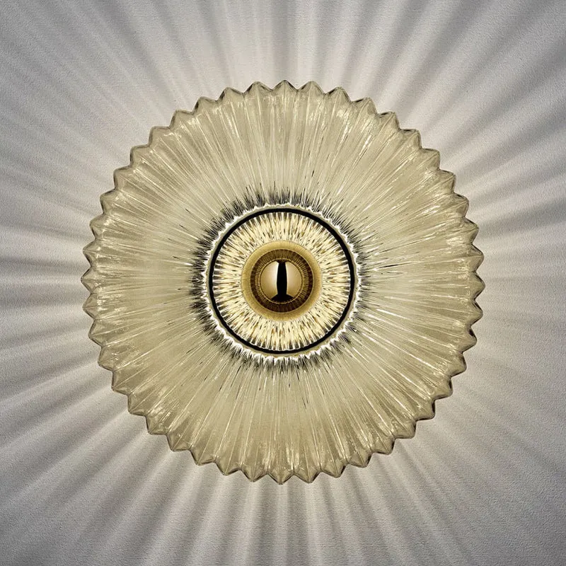 Wandlamp Geribbeld Glas Cognac Goud Messing Woonkamer Slaapkamer Hal Plafondlamp Schelp Retro Art Deco Wandverlichting | Sansoti