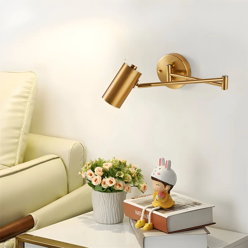 Wandlamp Verstelbare Arm LED Metaal Goud Zwart Slaapkamer Leeslamp Draaibaar Flexibel Bedlamp Woonkamer | Sansoti