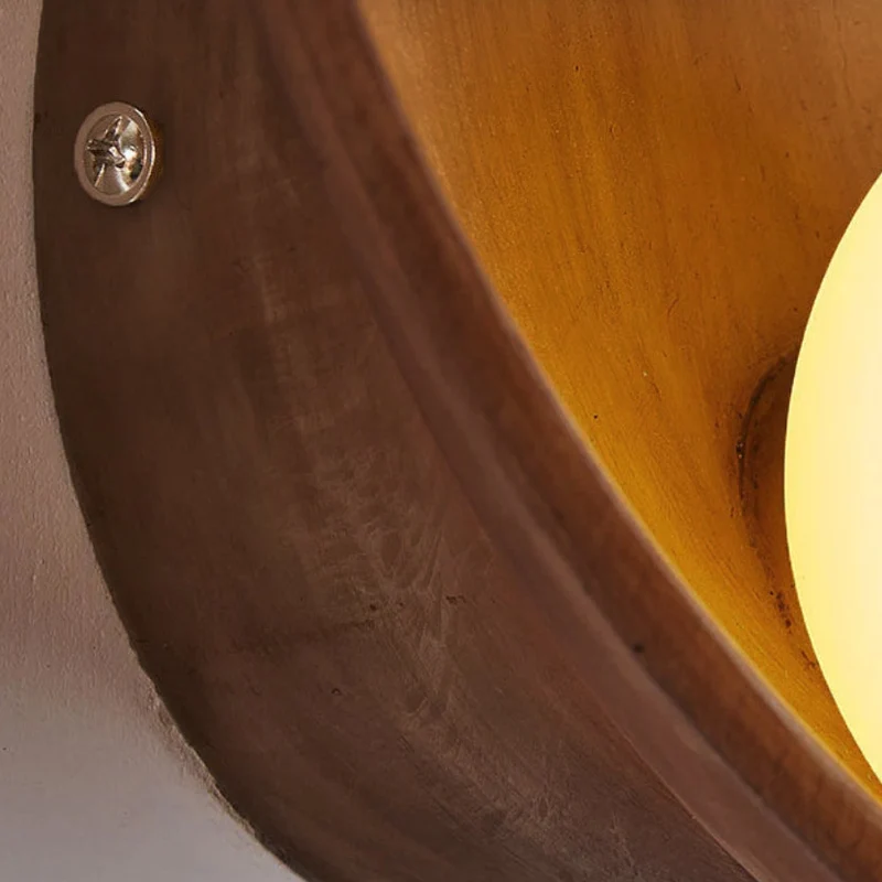 Wandlamp Resin Glas Rond 23x23cm Wit Houtkleur G4 Slaapkamer Woonkamer Sfeerverlichting | Sansoti