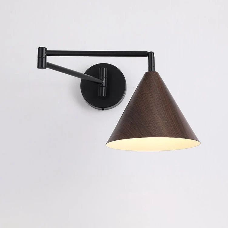 Wandlamp Zwenkarm IJzer Conische Kap Walnoot Houtkleur E26 18x14cm Slaapkamer Leeslamp | Sansoti