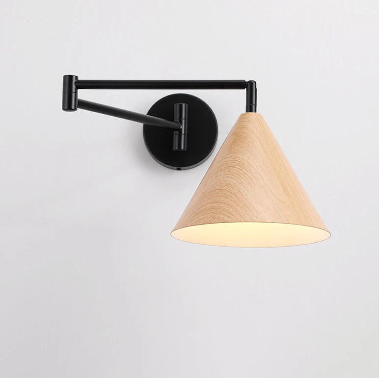 Wandlamp Zwenkarm IJzer Conische Kap Walnoot Houtkleur E26 18x14cm Slaapkamer Leeslamp | Sansoti