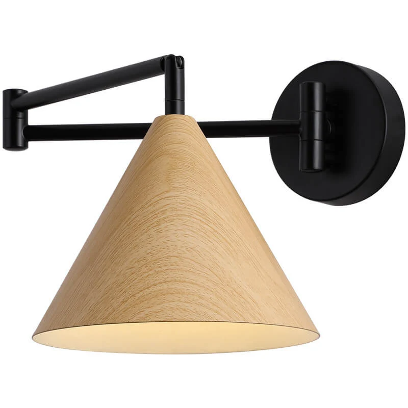 Wandlamp Zwenkarm IJzer Conische Kap Walnoot Houtkleur E26 18x14cm Slaapkamer Leeslamp | Sansoti