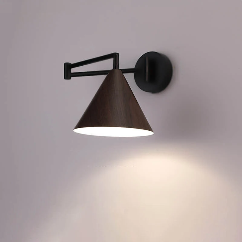 Wandlamp Zwenkarm IJzer Conische Kap Walnoot Houtkleur E26 18x14cm Slaapkamer Leeslamp | Sansoti