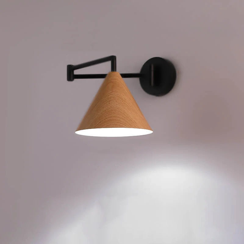 Wandlamp Zwenkarm IJzer Conische Kap Walnoot Houtkleur E26 18x14cm Slaapkamer Leeslamp | Sansoti