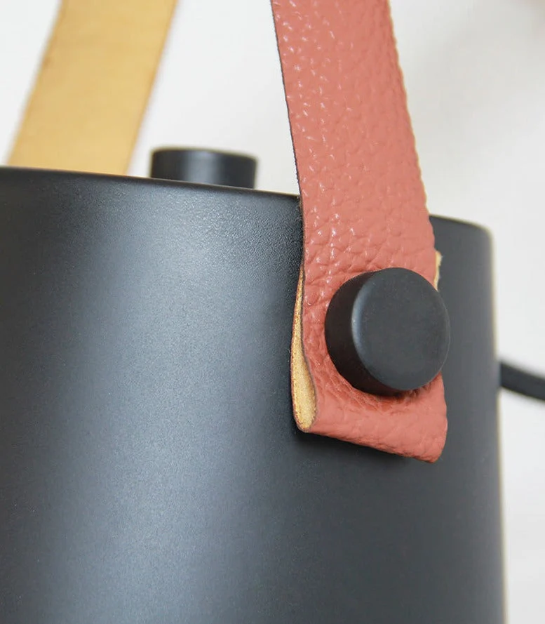 Wandlamp Kegel Hout IJzer Leren Band E27 Industrieel Zwart Wit Woonkamer | Sansoti