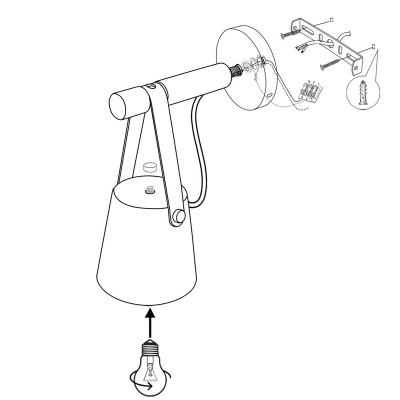 Wandlamp Kegel Hout IJzer Leren Band E27 Industrieel Zwart Wit Woonkamer | Sansoti