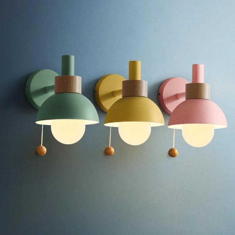 Wandlamp Bolvormig Pastel Aluminium Hout Trekschakelaar E26 Scandinavisch Woonkamer | Sansoti