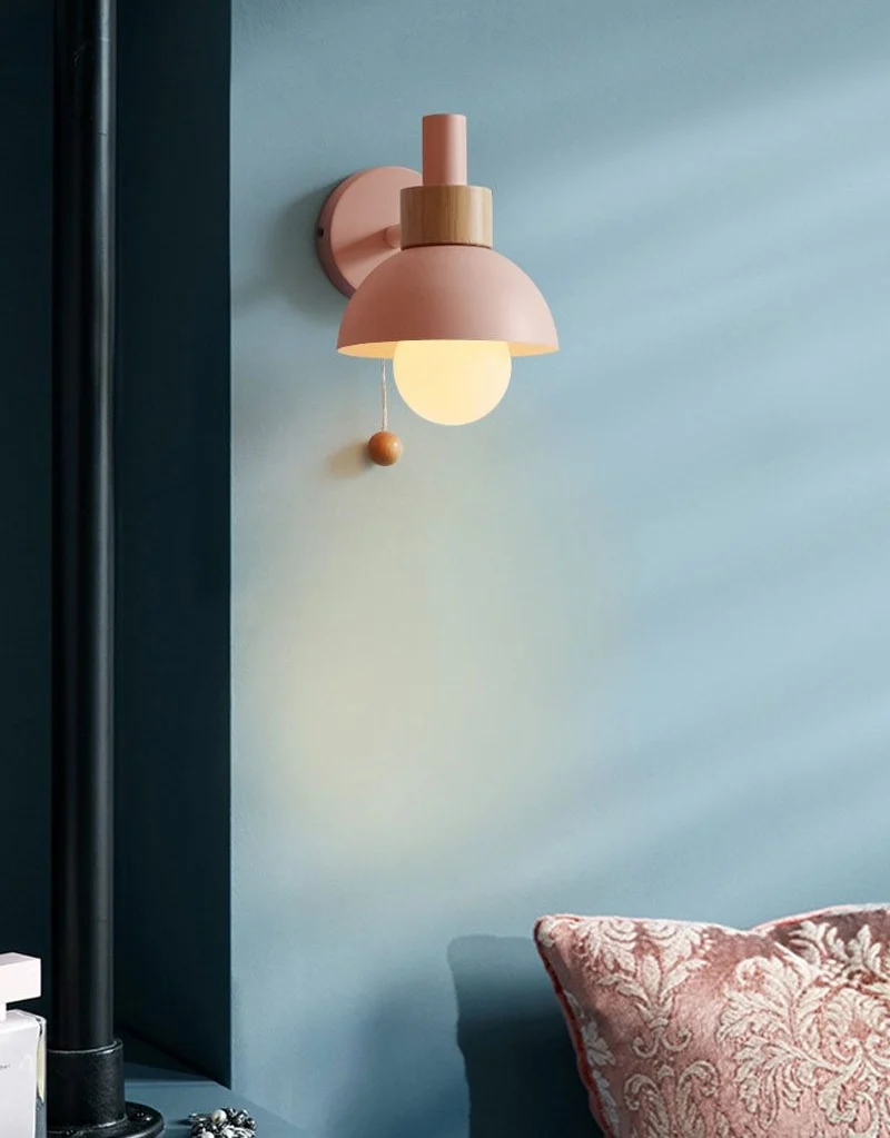 Wandlamp Bolvormig Pastel Aluminium Hout Trekschakelaar E26 Scandinavisch Woonkamer | Sansoti