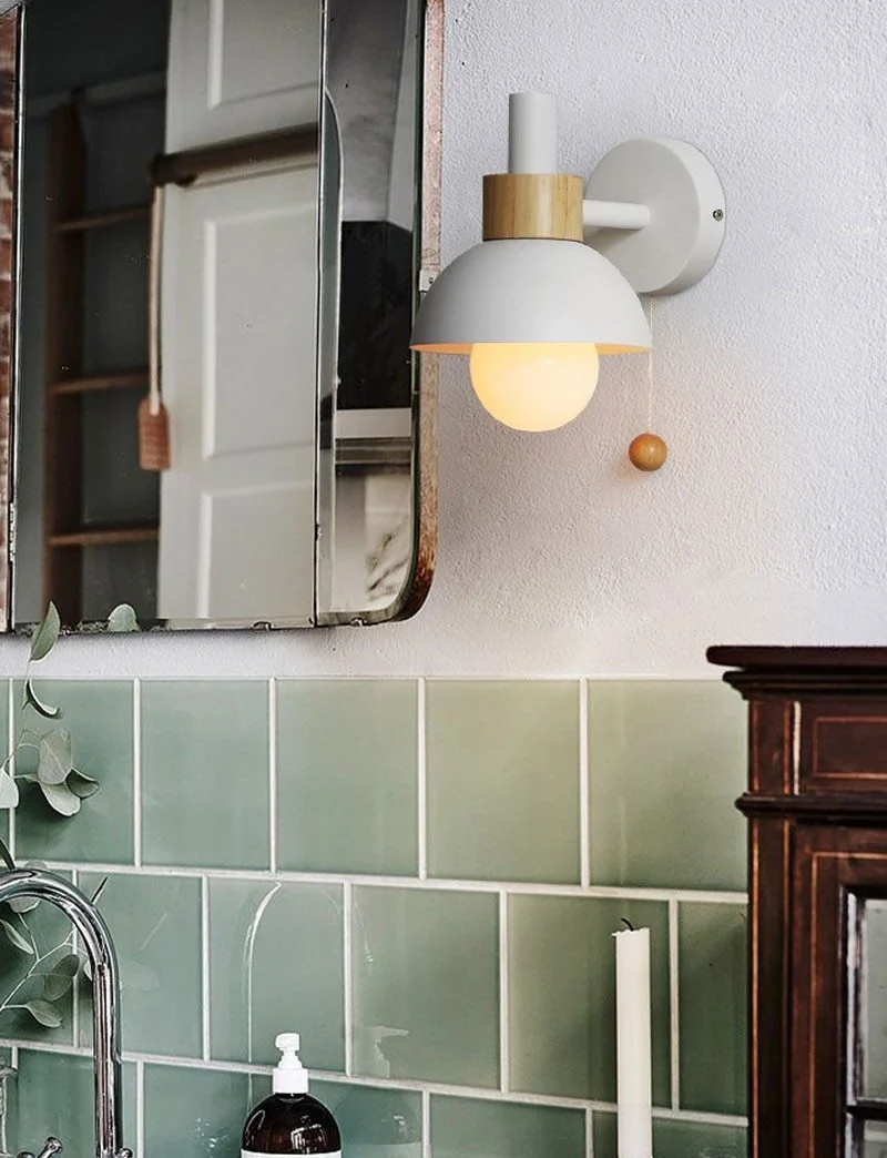Wandlamp Bolvormig Pastel Aluminium Hout Trekschakelaar E26 Scandinavisch Woonkamer | Sansoti